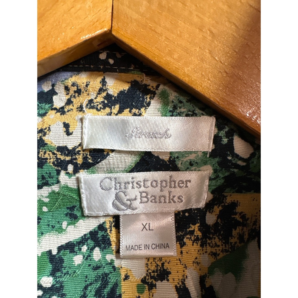 Christopher & Banks Womens XL Green Abstract‎ Splatter Hook Eye Textured Jacket